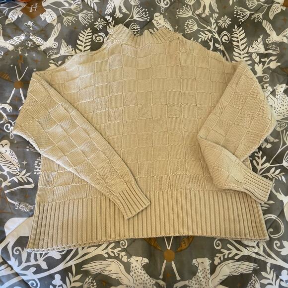 Buckle S long sleeve sweater checker knit turtleneck cold shoulder asymmetrical - Picture 5 of 7